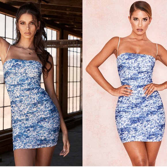 House of CB | Dresses | House Of Cb Ella Blue White Ruched Organza Mesh Mini Dress